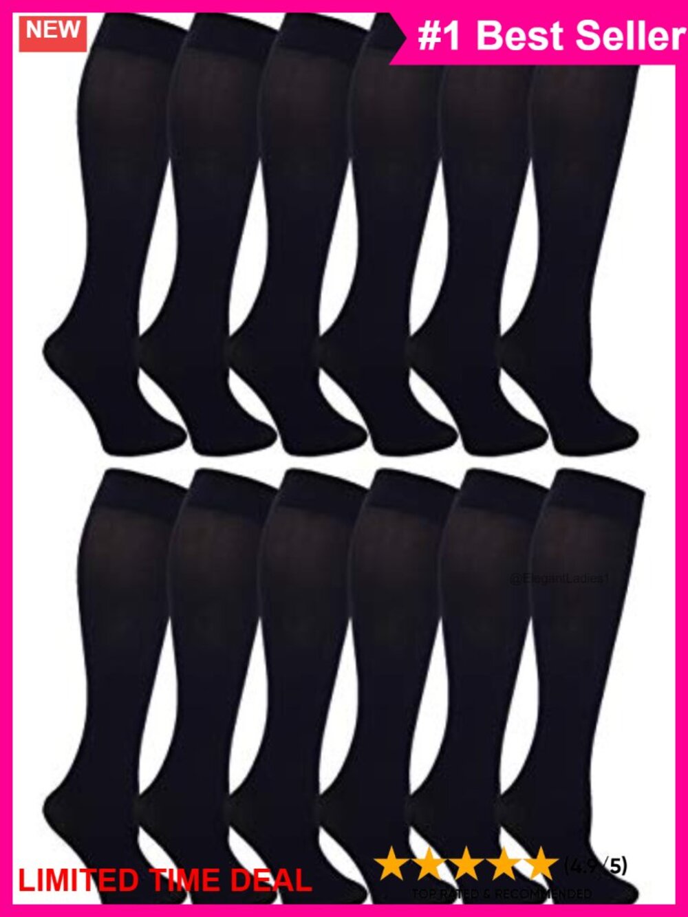 Opaque Stretchy Nylon Knee High Trouser Socks 6 Pack